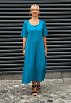 Rochie lunga din tricot turcoaz cu nasture pe spate imagine