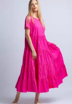 Rochie lunga fucsia cu patru volane imagine