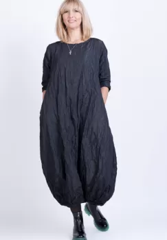 Rochie lunga gogosar din in mercerizat, neagra imagine