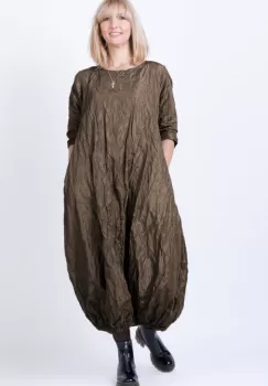 Rochie lunga gogosar din tafta cu memorie, maro deschis metalizat imagine