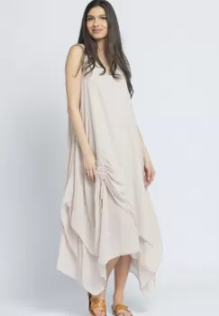 Rochie lunga in colturi, din batist de bumbac, bej imagine