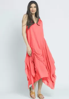 Rochie lunga in colturi, din batist de bumbac, corai imagine