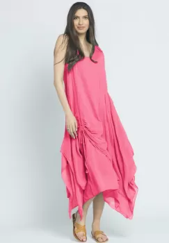 Rochie lunga in colturi, din batist de bumbac, fucsia imagine