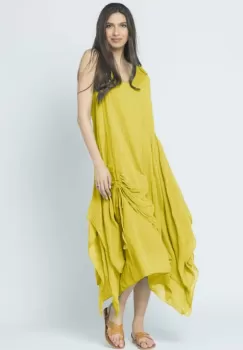 Rochie lunga in colturi, din batist de bumbac, galben imagine