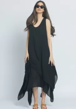 Rochie lunga in colturi, din batist de bumbac, neagra imagine