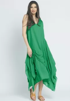 Rochie lunga in colturi, din batist de bumbac, verde imagine