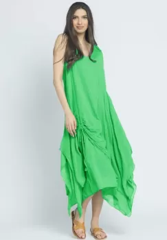 Rochie lunga in colturi, din batist de bumbac, verde crud imagine