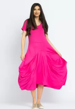 Rochie lunga in colturi, din tricot de vascoza, fucsia imagine