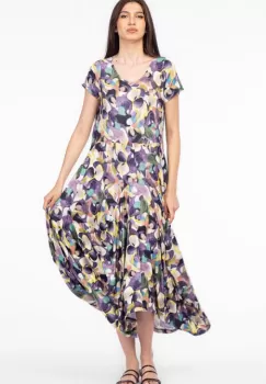 Rochie lunga in colturi, din tricot de vascoza, imprimeu abstract mov imagine