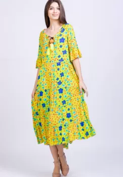 Rochie lunga lime cu imprimeu floral multicolor, din vascoza imagine