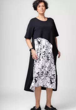 Rochie lunga marmorata alb-negru, din jerseu de bumbac imagine