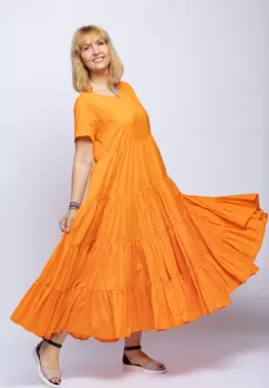 Rochie lunga portocalie cu patru volane imagine