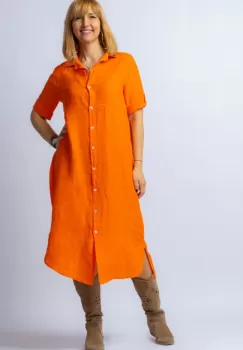 Rochie lunga portocalie, tip camasa, din in imagine