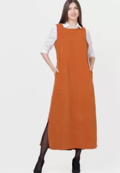 Rochie lunga sarafan, A-line, din catifea, cu jacheta cadou, caramizie imagine