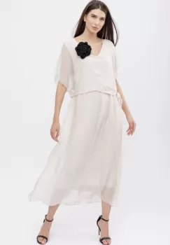 Rochie lunga suprapusa din matase naturala, bej imagine