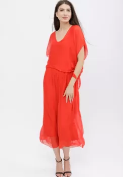 Rochie lunga suprapusa din matase naturala, rosie imagine