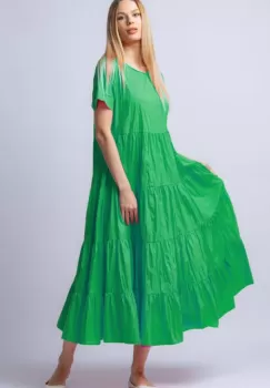 Rochie lunga verde cu patru volane imagine