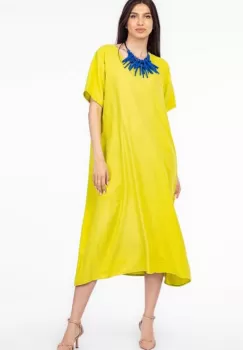 Rochie lunga verde lime din in mercerizat, marime oversize imagine