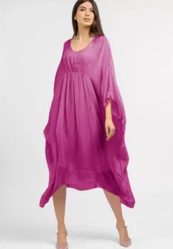 Rochie magenta in colturi, lunga, ampla, din matase naturala, cu detaliu sub bust imagine