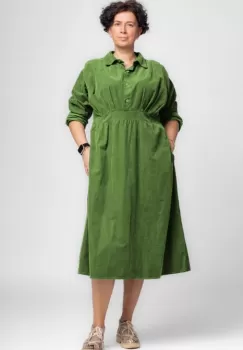 Rochie masura mare din catifea reiata taiata in talie, verde olive imagine