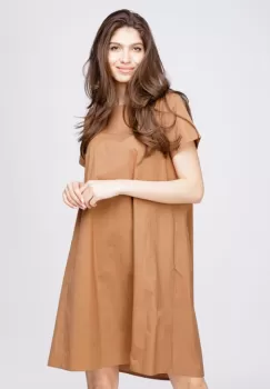 Rochie midi A-line, din poplin de bumbac, camel imagine