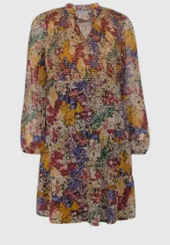 Rochie midi cu volane si imprimeu floral in nuante de toamna imagine