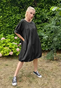 Rochie midi gogosar cu dantela, din poplin de bumbac, gri imagine