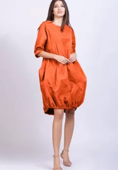 Rochie midi gogosar din din tafta cu memorie sifonata portocalie imagine