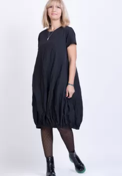 Rochie midi gogosar din tafta cu memorie neagra, cu maneca scurta imagine