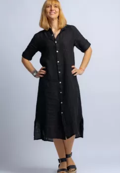 Rochie midi neagra, tip camasa, din in imagine