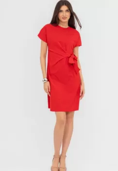 Rochie midi, rosie, din vascoza, petrecuta pe talie imagine