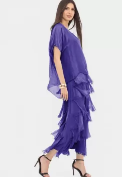 Rochie mov din matase naturala cu volane franjurate suprapuse imagine