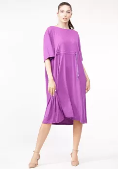 Rochie mov din vascoza cu snur in talie imagine