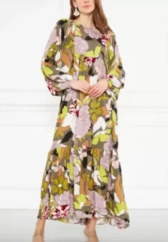 Rochie multicolora cu volane si imprimeu floral imagine
