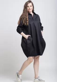 Rochie neagra lalea din poplin satinat imagine