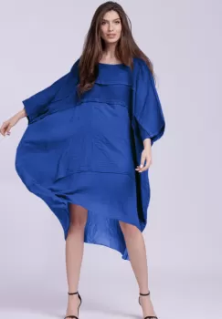 Rochie oversize, albastra , din in si batist de bumbac imagine