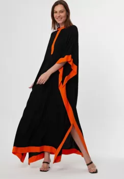 Rochie oversize cu broderie pe spate, din vascoza, tivita cu portocaliu imagine