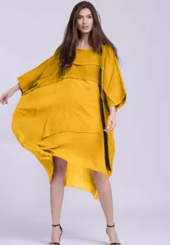 Rochie oversize, galben mustar, din in si batist de bumbac imagine