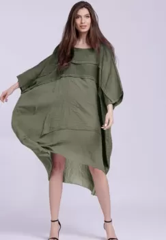 Rochie oversize, kaki, din in si batist de bumbac imagine