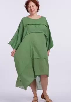 Rochie oversize verde olive, din in si batist de bumbac imagine