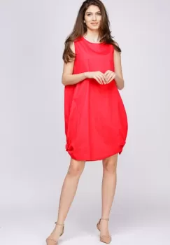 Rochie rosie, din poplin de bumbac, cu noduri laterale imagine