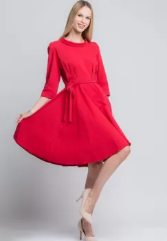 Rochie rosie, eleganta - casual, taiata in talie, clos imagine