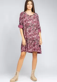 Rochie scurta din vascoza cu imprimeu animal print, roz imagine