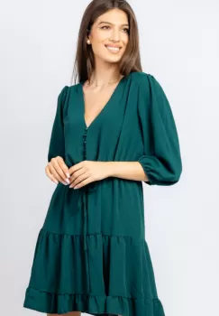 Rochie scurta din voal cu maneci 3 4 si volanase, verde Gucci imagine