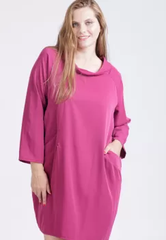 Rochie scurta mov zmeura cu guler intors si buzunare imagine