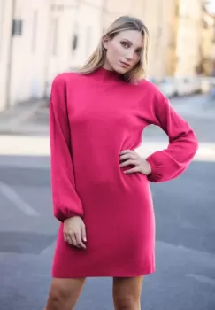Rochie scurta tricotata cu maneca bufanta, fucsia imagine