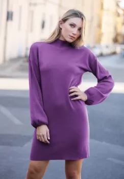 Rochie scurta tricotata cu maneca bufanta, mov imagine