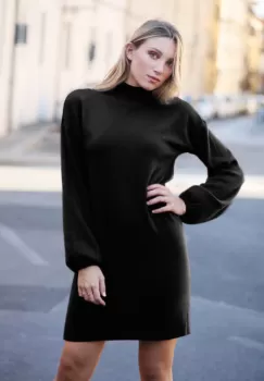 Rochie scurta tricotata cu maneca bufanta, neagra imagine