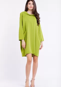 Rochie scurta verde deschis cu guler intors si buzunare imagine