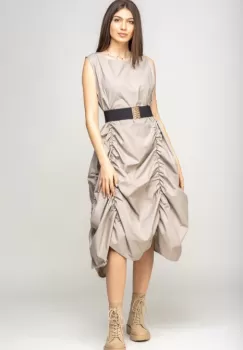 Rochie spectaculoasa bej, din poplin satinat, cu falduri imagine